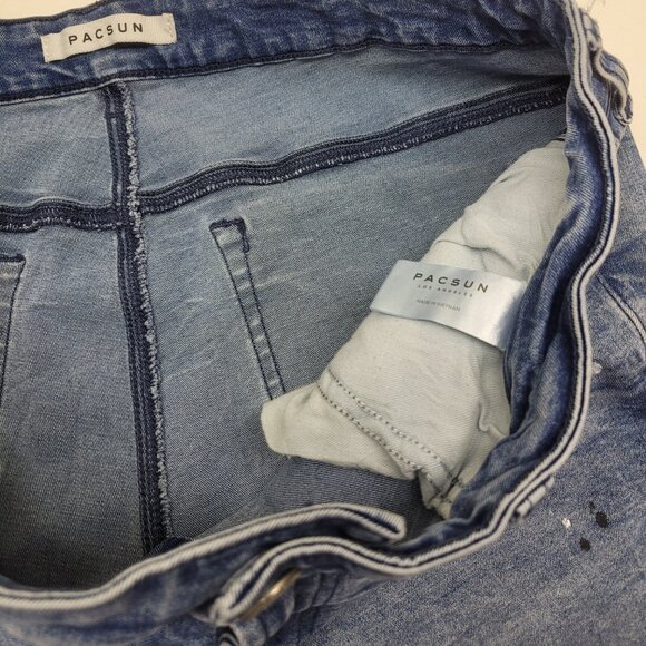 PacSun Men's Stacked Skinny Distressed Paint Splatter Jeans 36x32 Preowned Good - Picture 9 of 9